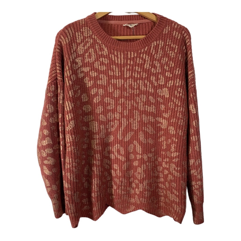 ENTRO Womens Size L Oversized Bulky Heavy Knit Sweater Crew Neck Long Sleeve Hem